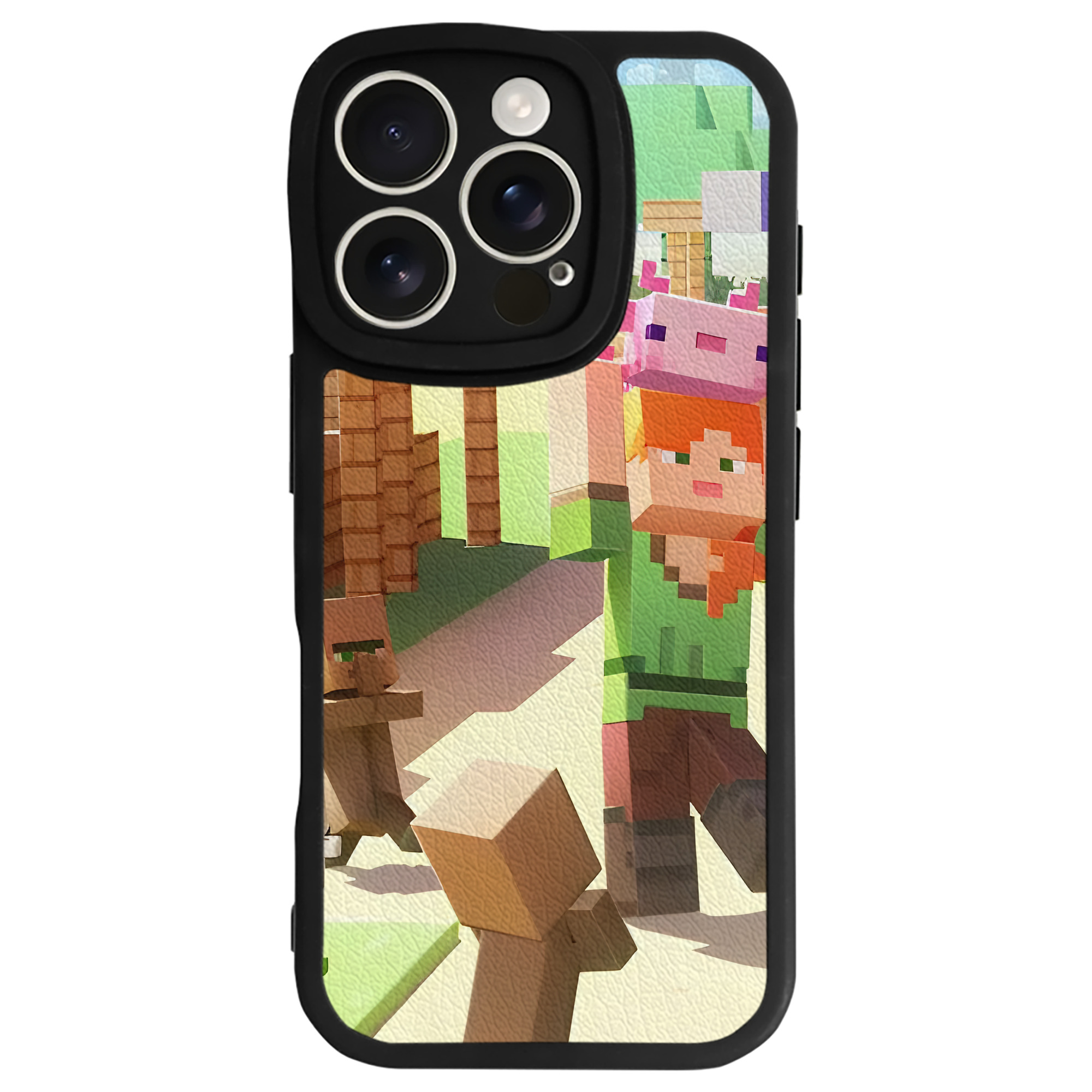 （画像用） マインクラフト ブロックの世界 Minecraft MC Block world 【iPhone 16シリーズ対応】シリコンスマホケース（レザー調） 材質：シリコン